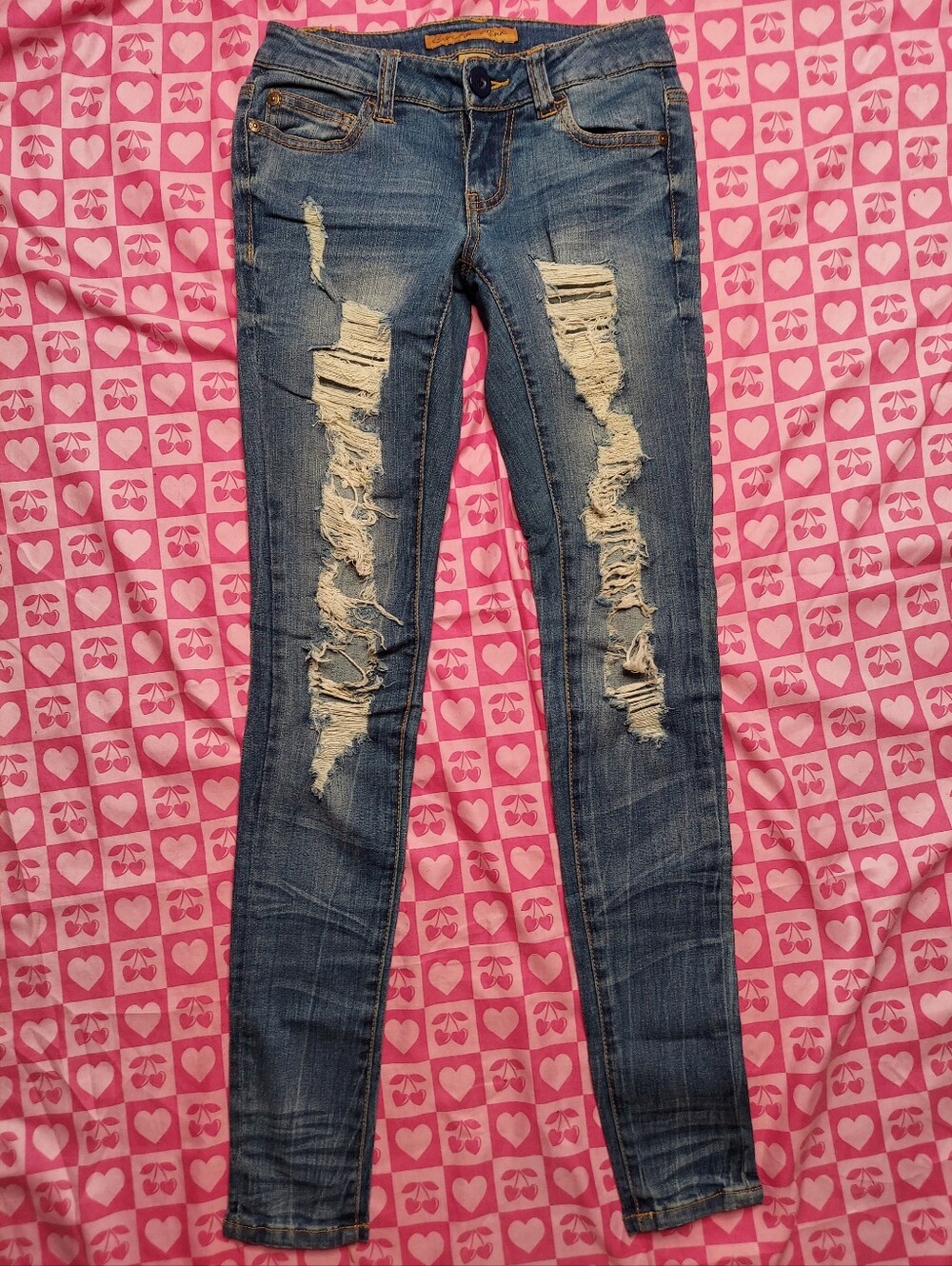 Celebrity Pink Blue Skinny Jeans With Holes